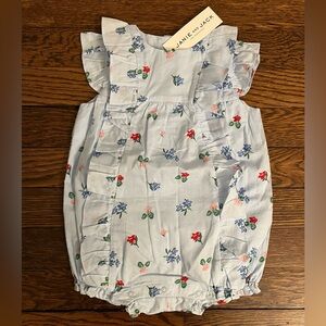 Janie and Jack Baby Girl Floral Ruffle Romper, Blue - Size 6–12M NWT